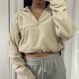 Cream TNA Quarterzip Fleece Sweatshirt